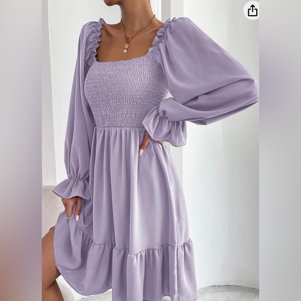 Purple Dress with Ruffles and Puffy Sleeves